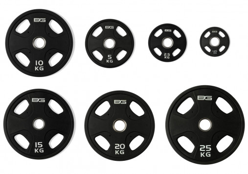 Набор олимпийских дисков 51 мм BRONZE GYM 1,25-25 кг (157,5 кг) профессиональные с хватами, полиуретановое покрытие Набор олимпийских дисков 51 мм BRONZE GYM 1,25-25 кг (157,5 кг) профессиональные с хватами, полиуретановое покрытие