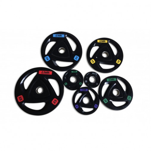 Диск для штанги Smith WP085-15 c 3-м хватом, обрезиненный, 15кг
