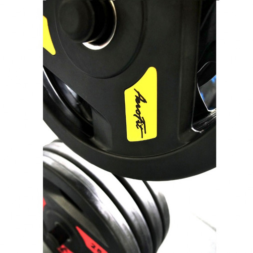 Олимпийский обрезиненный диск AeroFit 25 кг, черно-красный, с 3-мя хватами. Посадочное кольцо из нержавеющей стали, Ø 51,5 мм Олимпийский обрезиненный диск AeroFit 25 кг, черно-красный, с 3-мя хватами. Посадочное кольцо из нержавеющей стали, Ø 51,5 мм